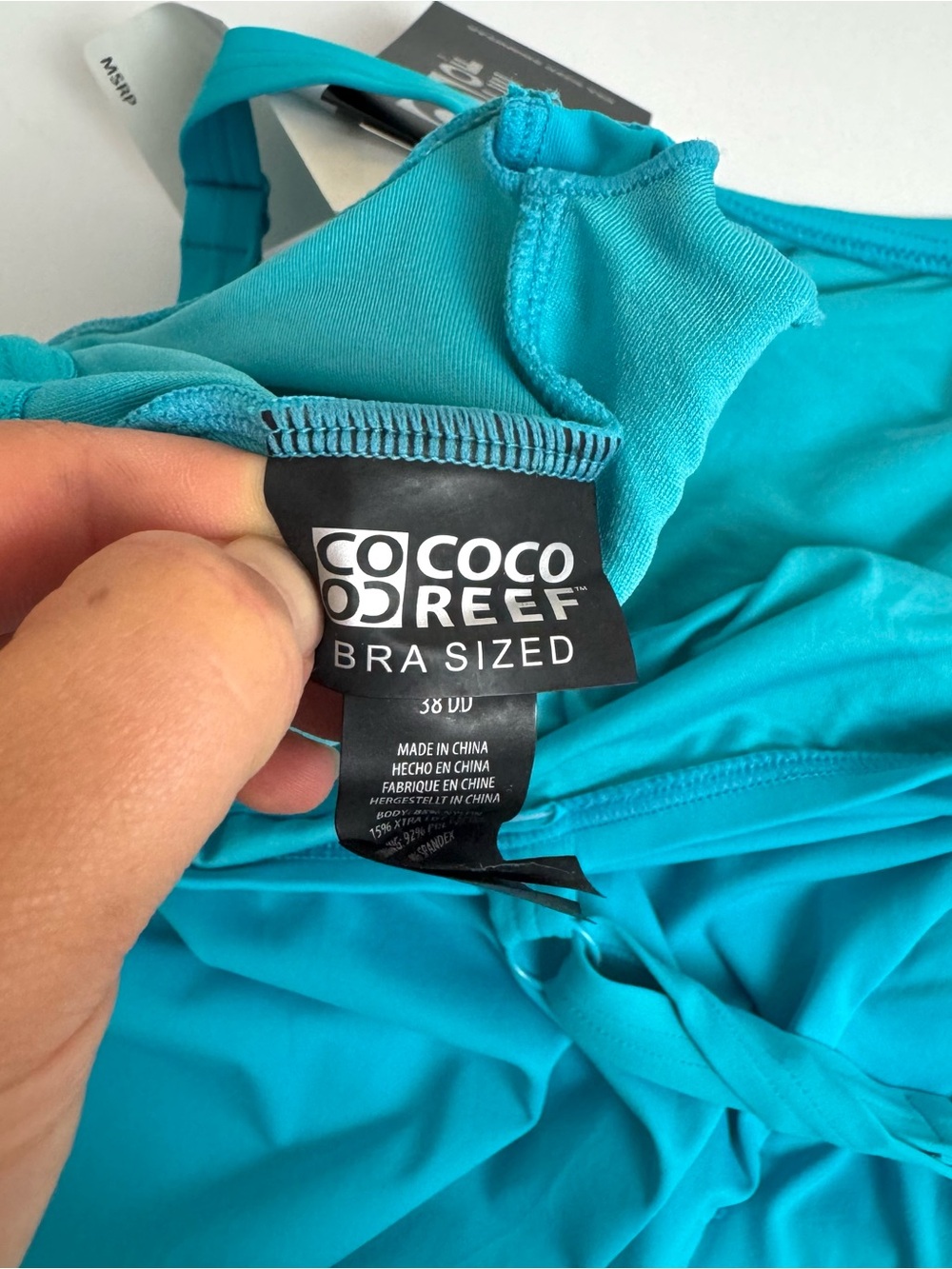 Coco Reef Sz 38DD tiered tankini top Swimsuit Blue floral embroidery - *DEFECT* - Picture 7 of 10